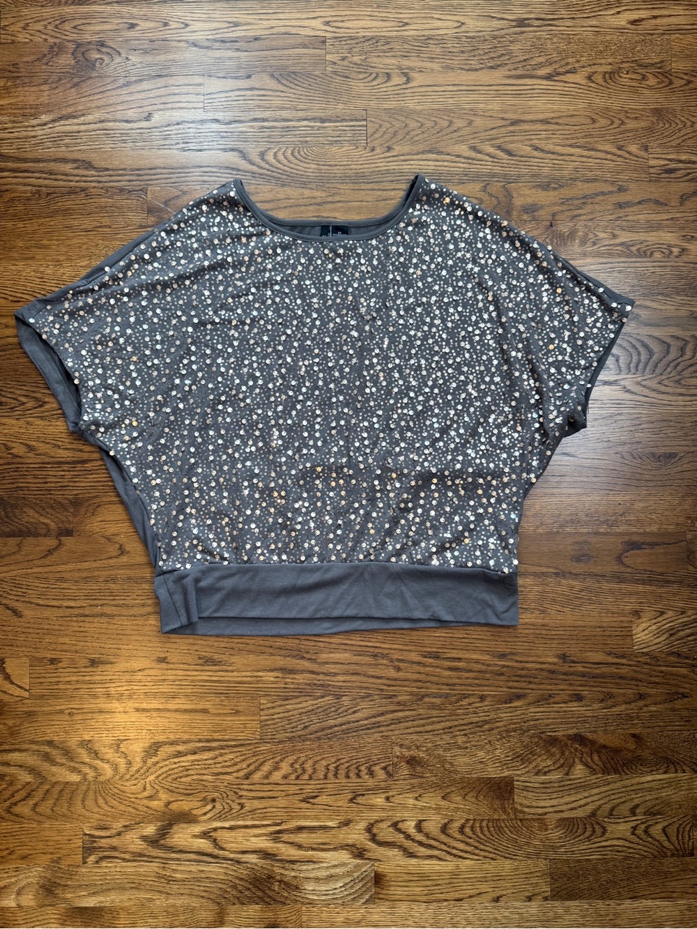 New Directions Women’s Charcoal Brown/ Rose Gold Sequined Dolman Sleeve Top 1X - Picture 5 of 12